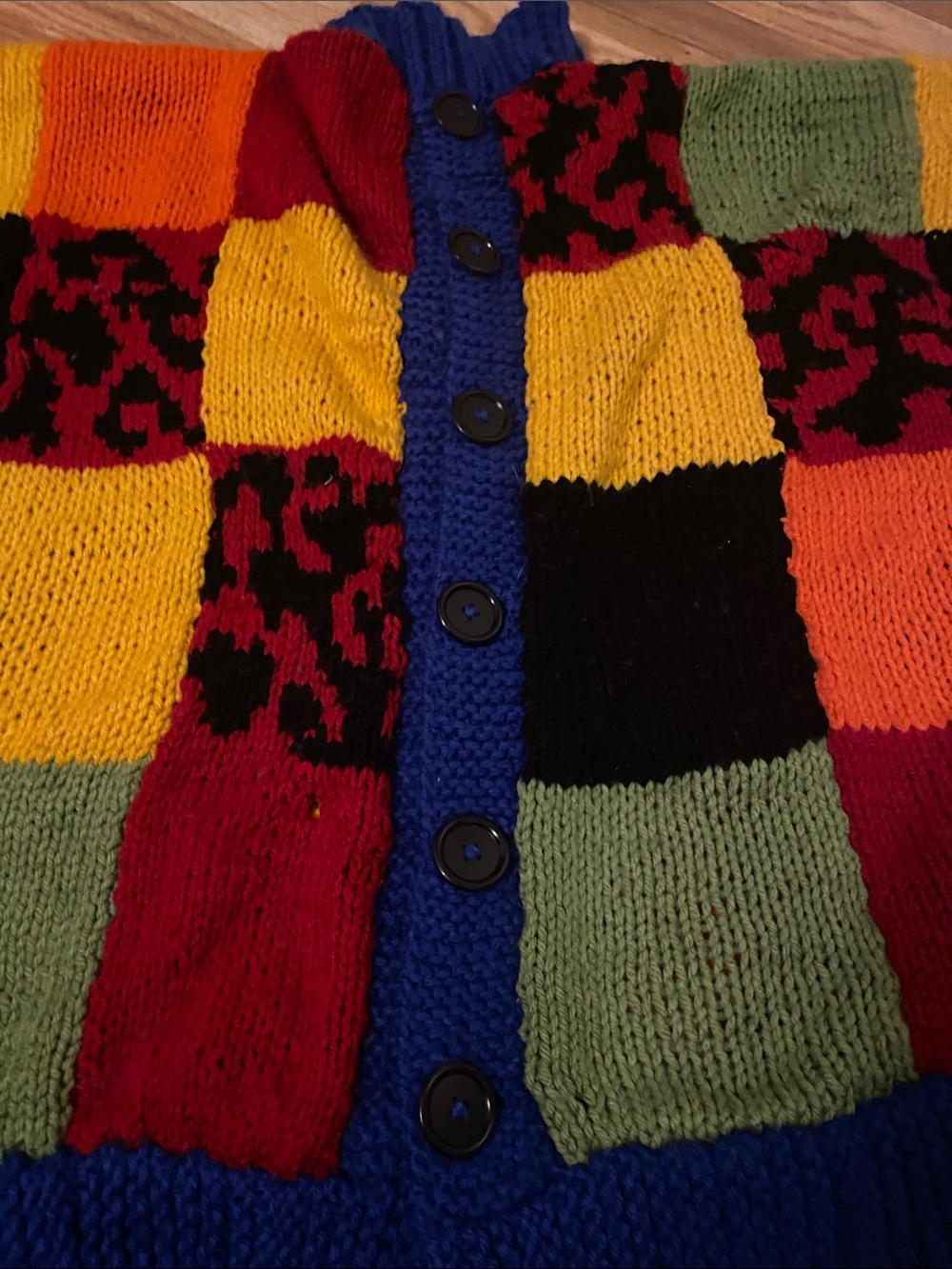 Multicolor Patchwork Button-Up Sweater - Picture 3 of 11